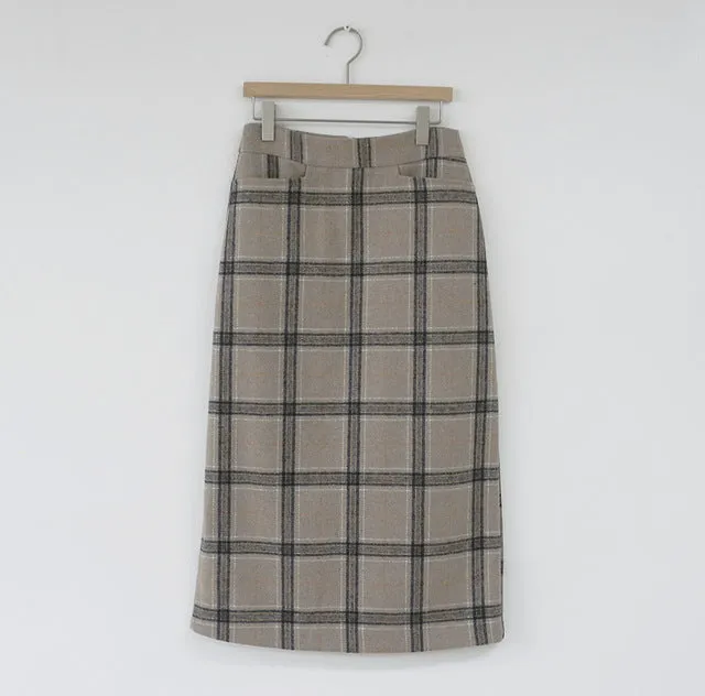 [Korean Style] Almond Plaid Pencil Skirt