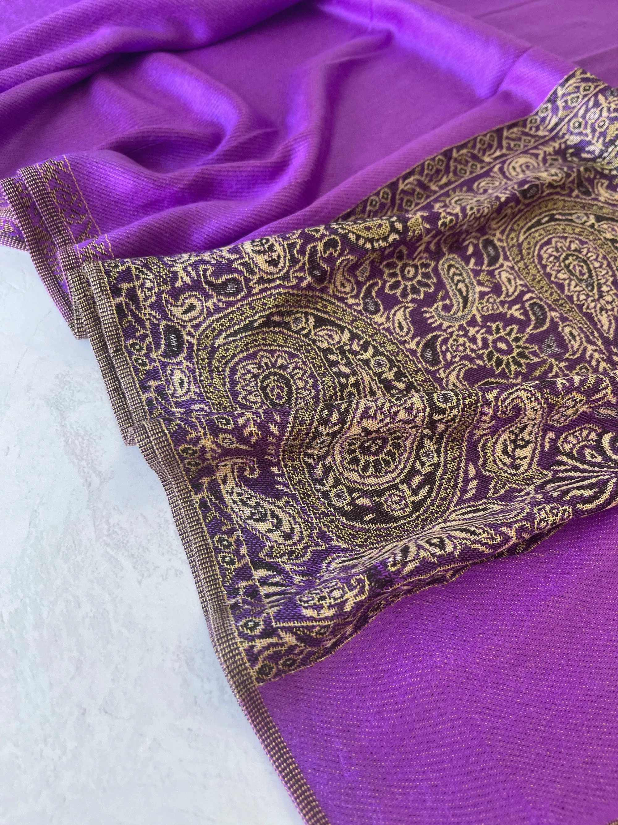 LARGE PLAIN PURPLE REVERSIBLE MULTI COLOUR PAISLEY PRINT PASHMINA SHAWL SCARF WRAP