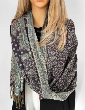 LARGE PURPLE REVERSIBLE MULTI COLOUR PAISLEY PRINT PASHMINA SHAWL SCARF WRAP