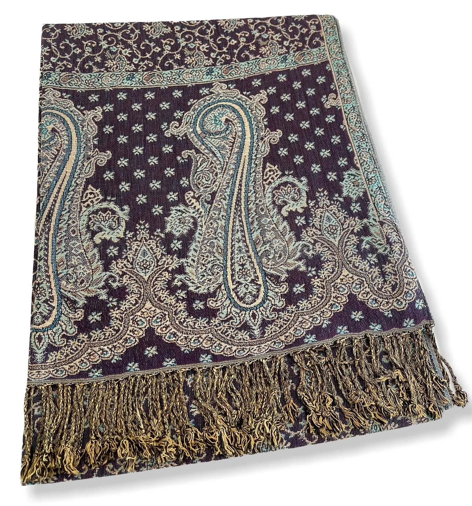 LARGE PURPLE REVERSIBLE MULTI COLOUR PAISLEY PRINT PASHMINA SHAWL SCARF WRAP