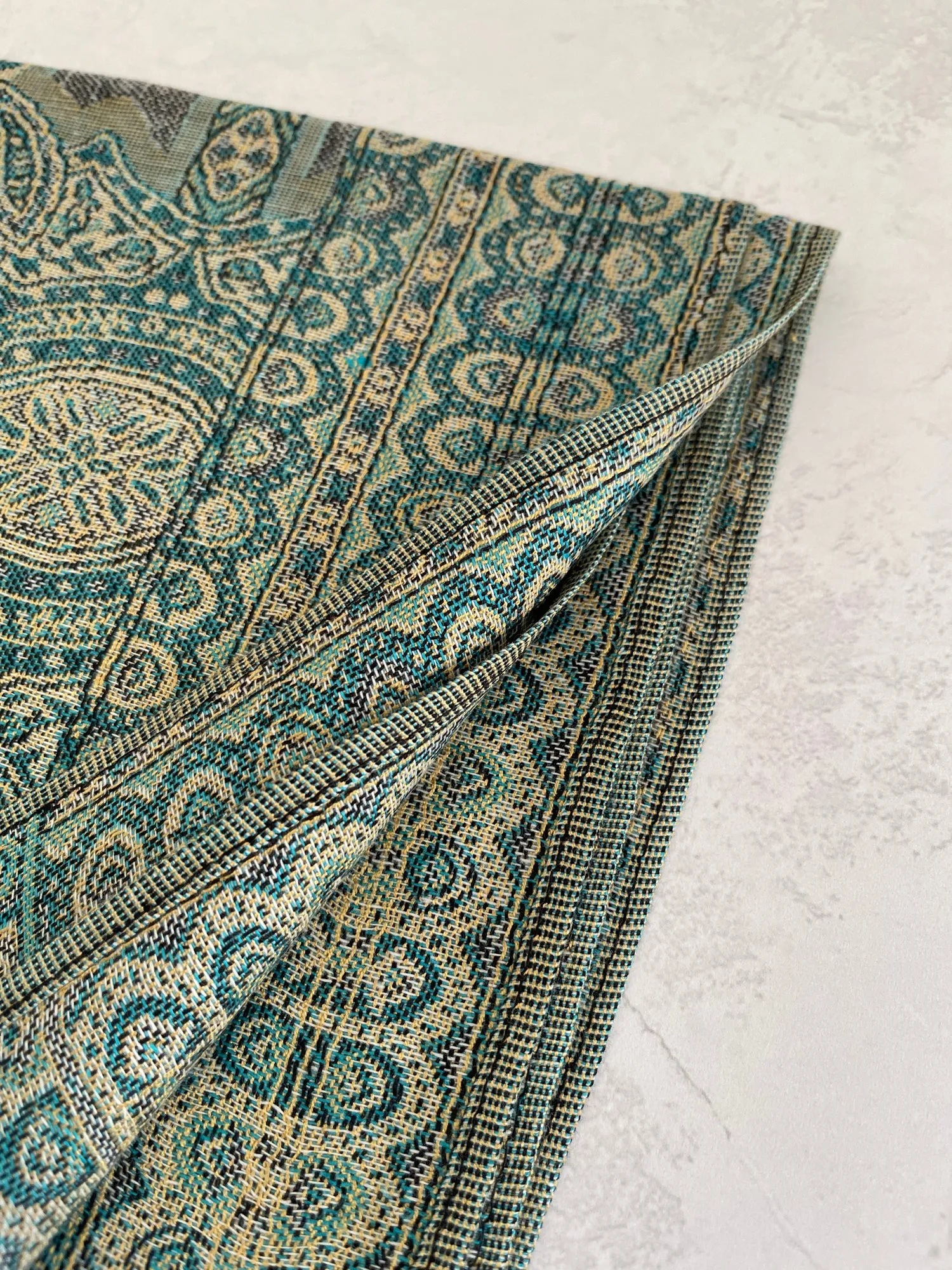 LARGE TEAL REVERSIBLE GEOMETRIC PAISLEY PRINT PASHMINA SHAWL SCARF WRAP