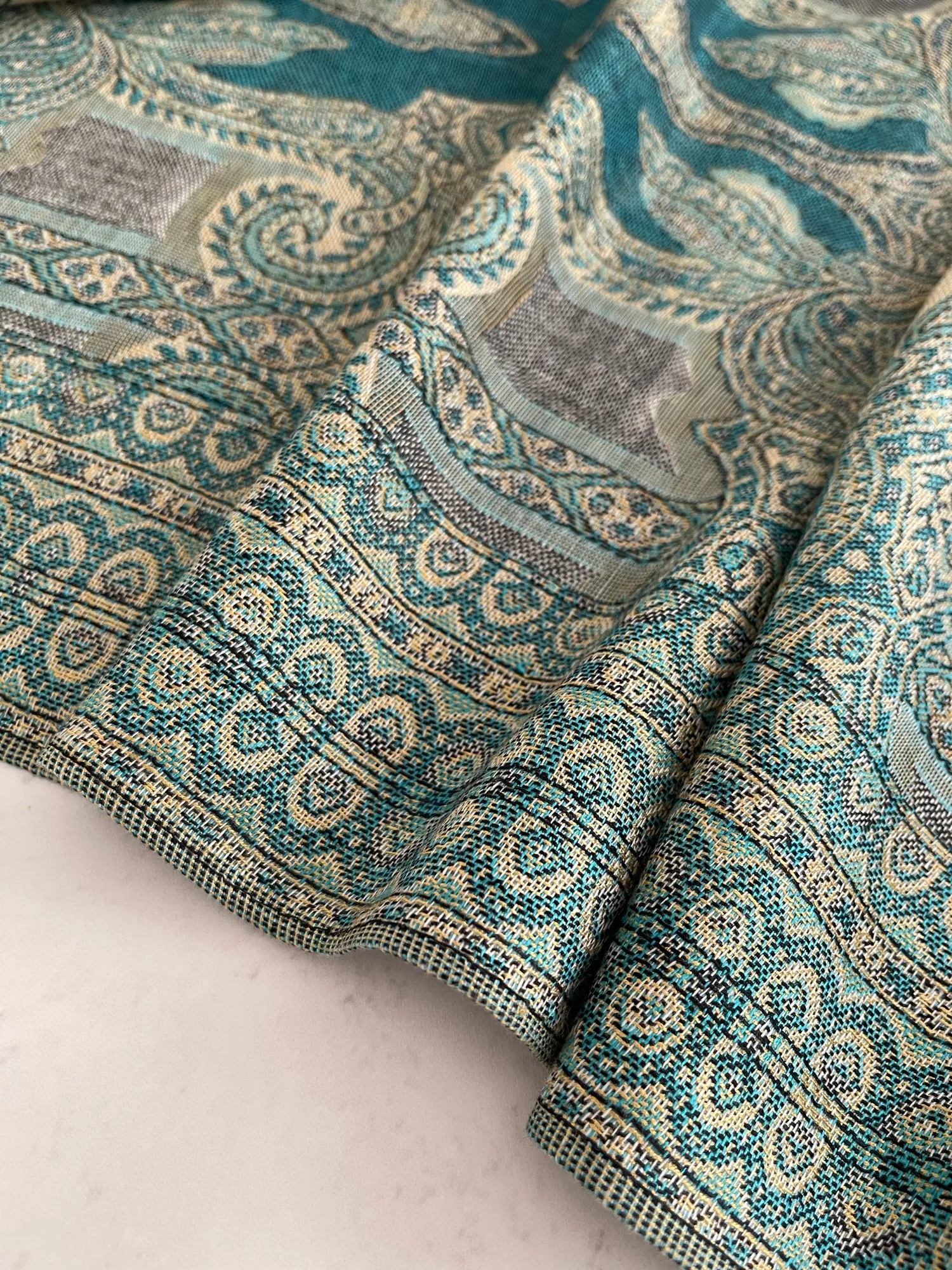 LARGE TEAL REVERSIBLE GEOMETRIC PAISLEY PRINT PASHMINA SHAWL SCARF WRAP