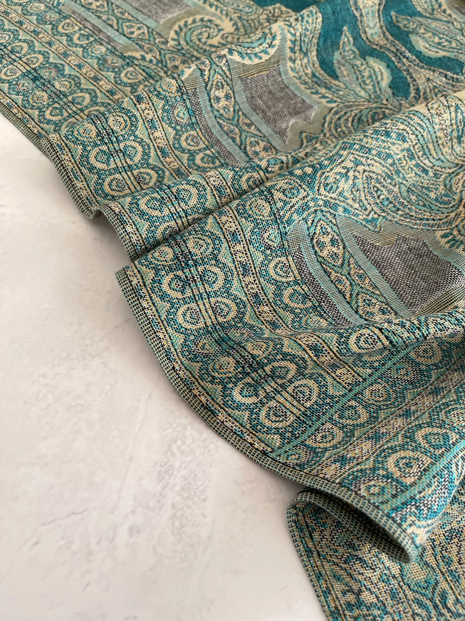 LARGE TEAL REVERSIBLE GEOMETRIC PAISLEY PRINT PASHMINA SHAWL SCARF WRAP