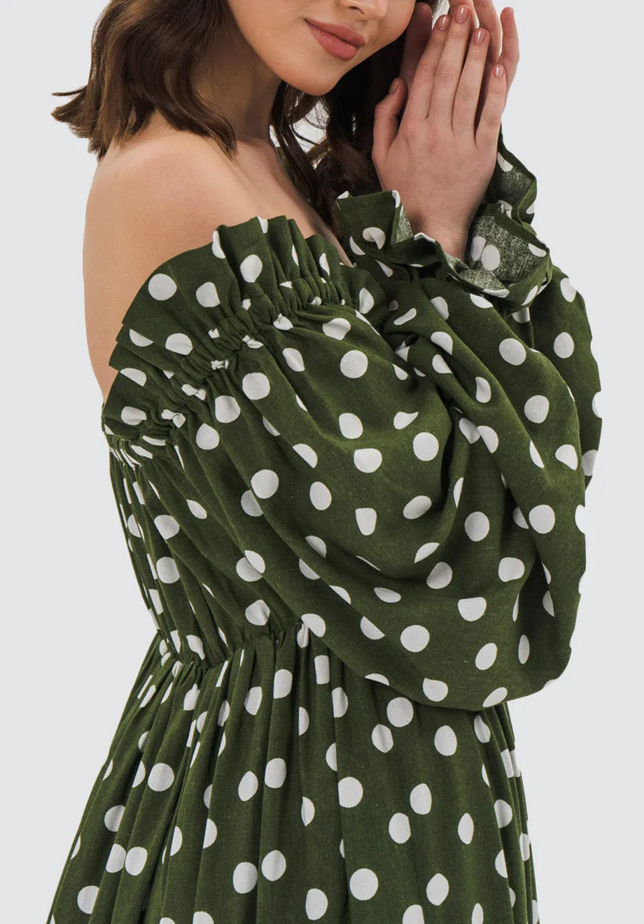 Lauren Linen Dress | Khaki Polka Dot