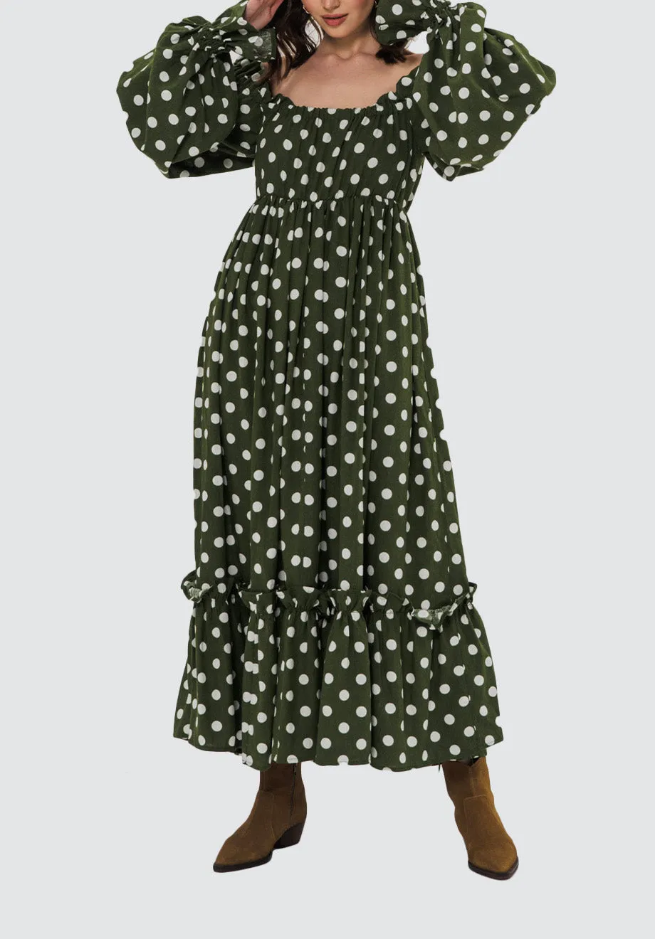 Lauren Linen Dress | Khaki Polka Dot