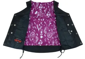 Leather Miss Miles - Side Lace Vest with Purple Paisley Lining