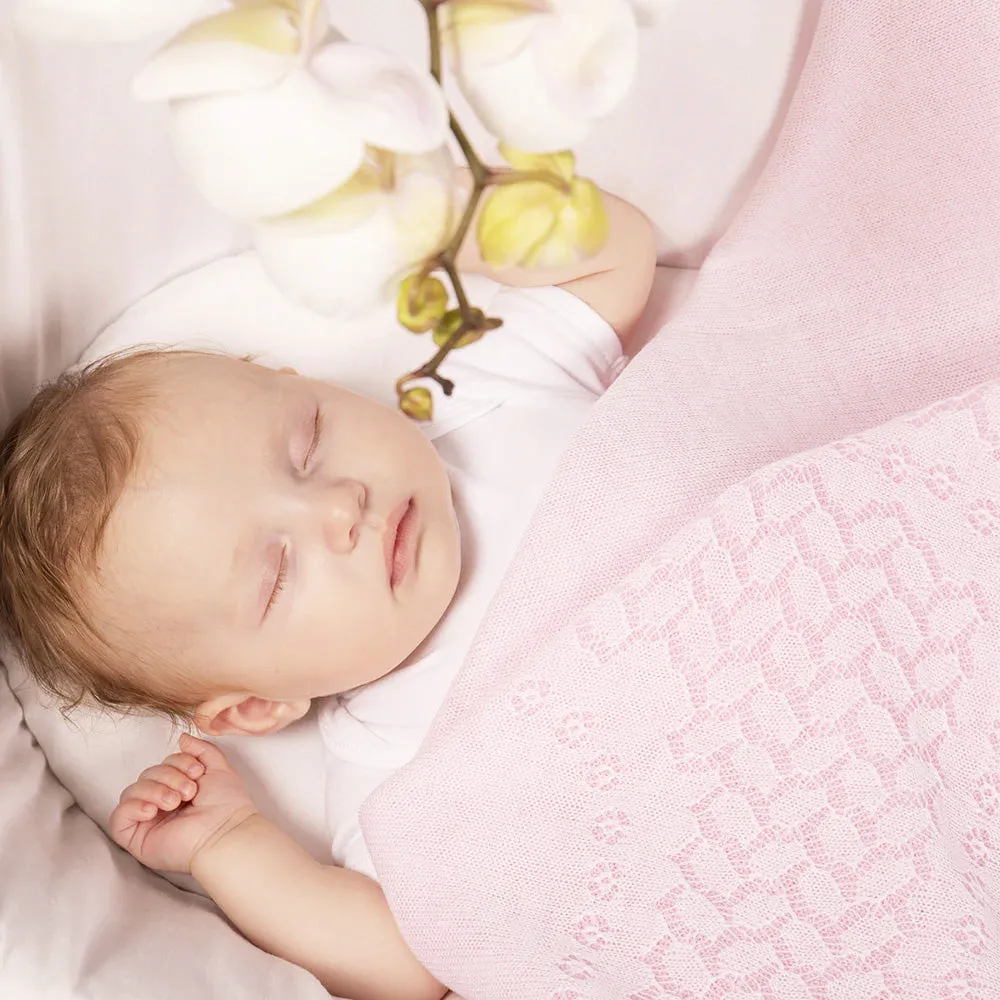 Leaves and Flowers Baby Shawl - Pink