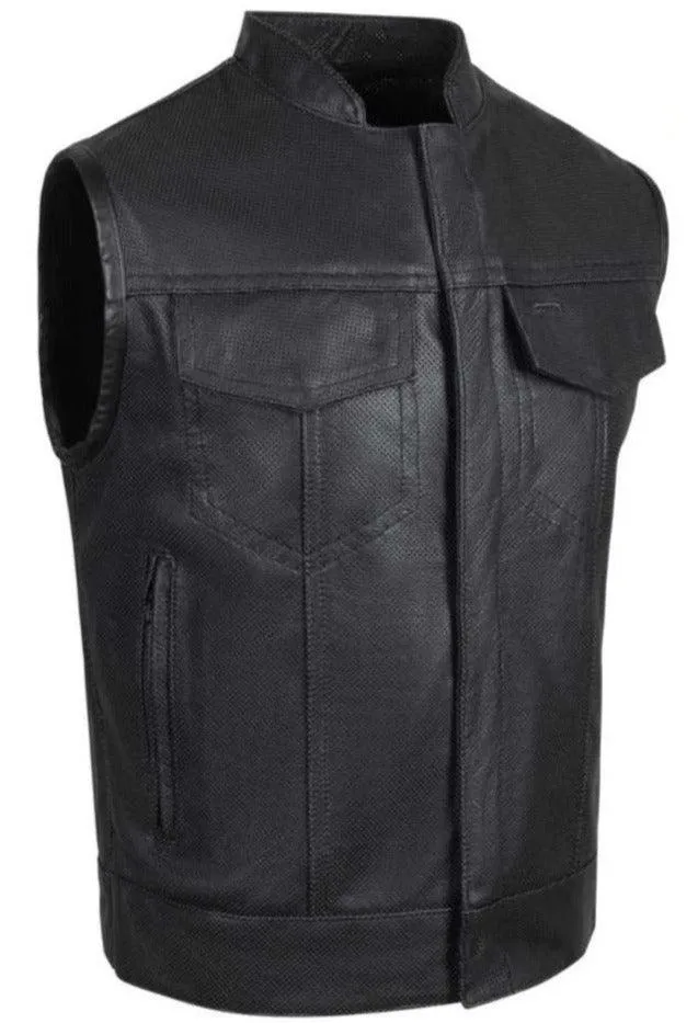 Legendary 'Holy Ghost' Men's Perforated Leather Motorcycle Vest