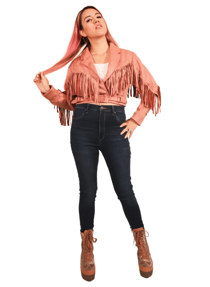 Lex Faux Suede Pink Fringe Jacket