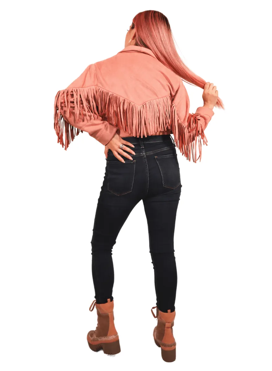 Lex Faux Suede Pink Fringe Jacket