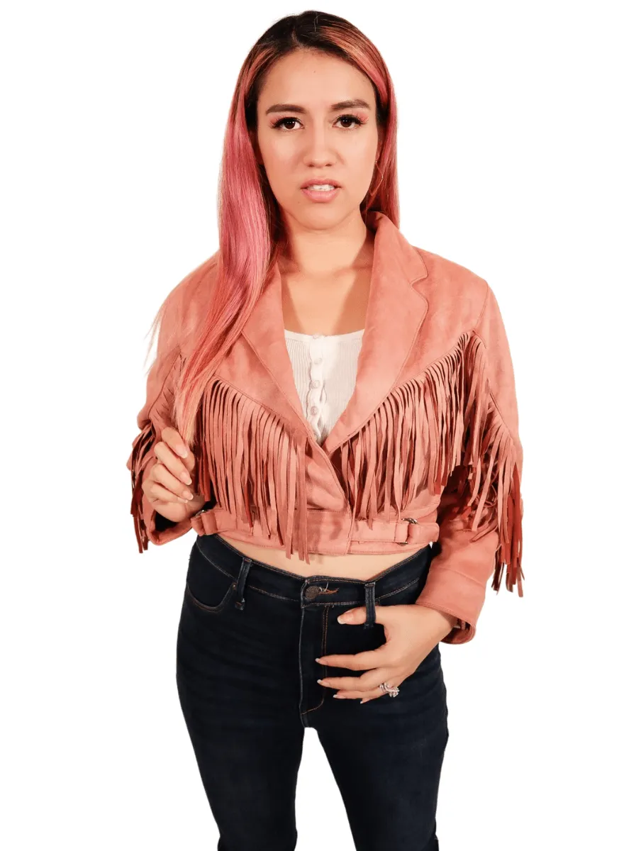 Lex Faux Suede Pink Fringe Jacket