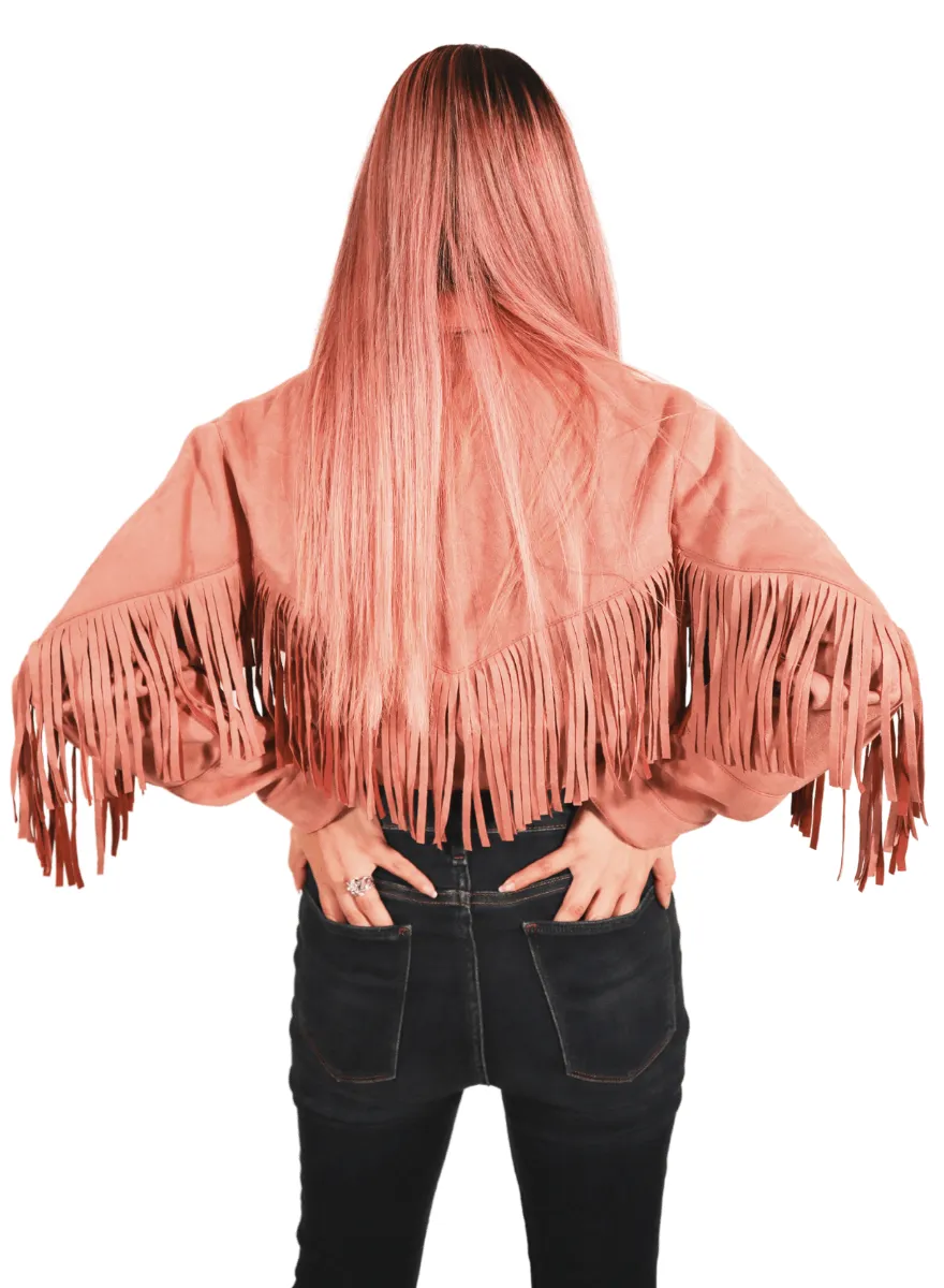 Lex Faux Suede Pink Fringe Jacket