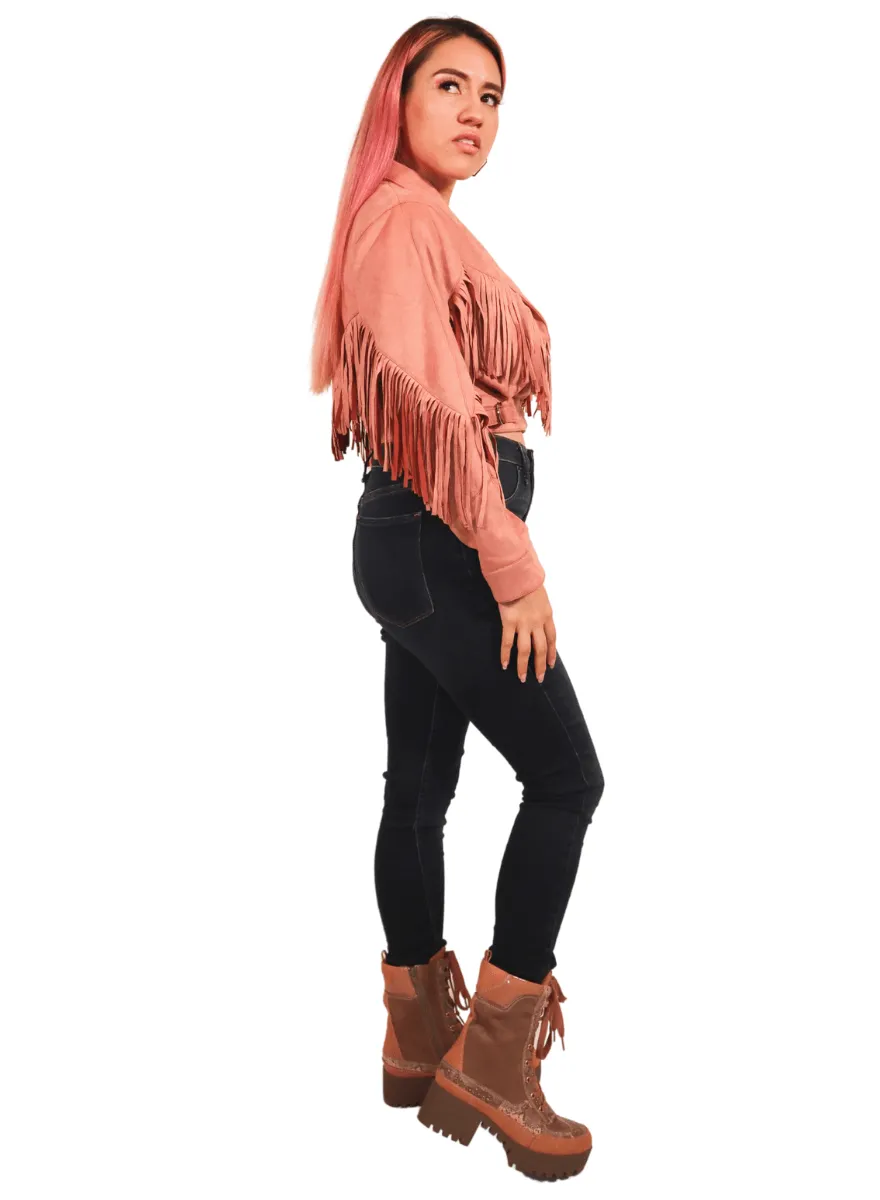 Lex Faux Suede Pink Fringe Jacket