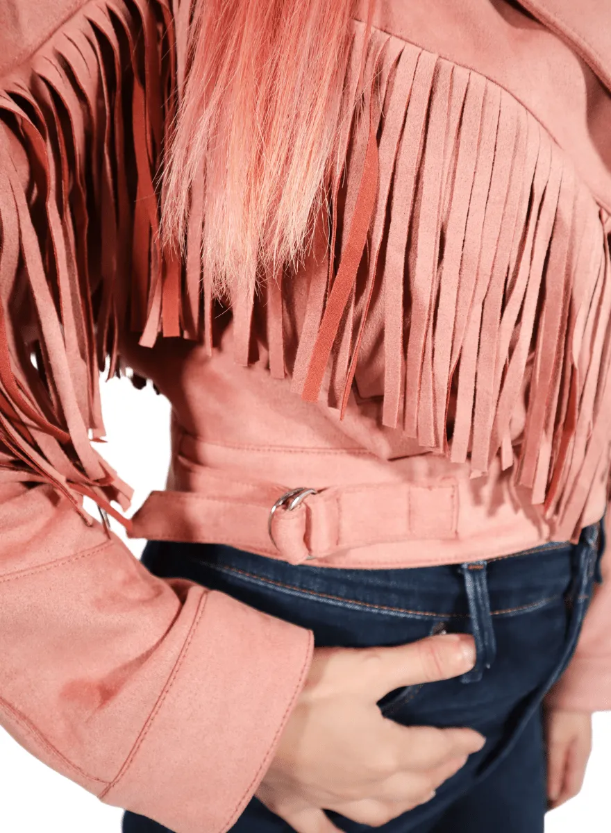 Lex Faux Suede Pink Fringe Jacket