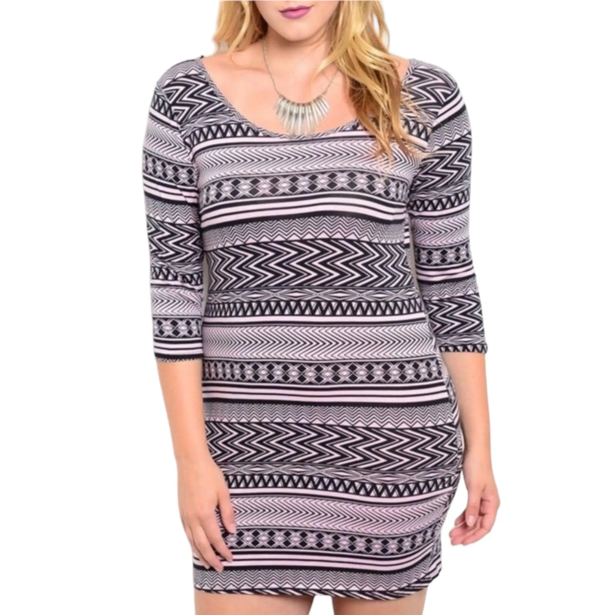 Lilac IKat Black Tribal Bodycon Dress