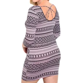 Lilac IKat Black Tribal Bodycon Dress