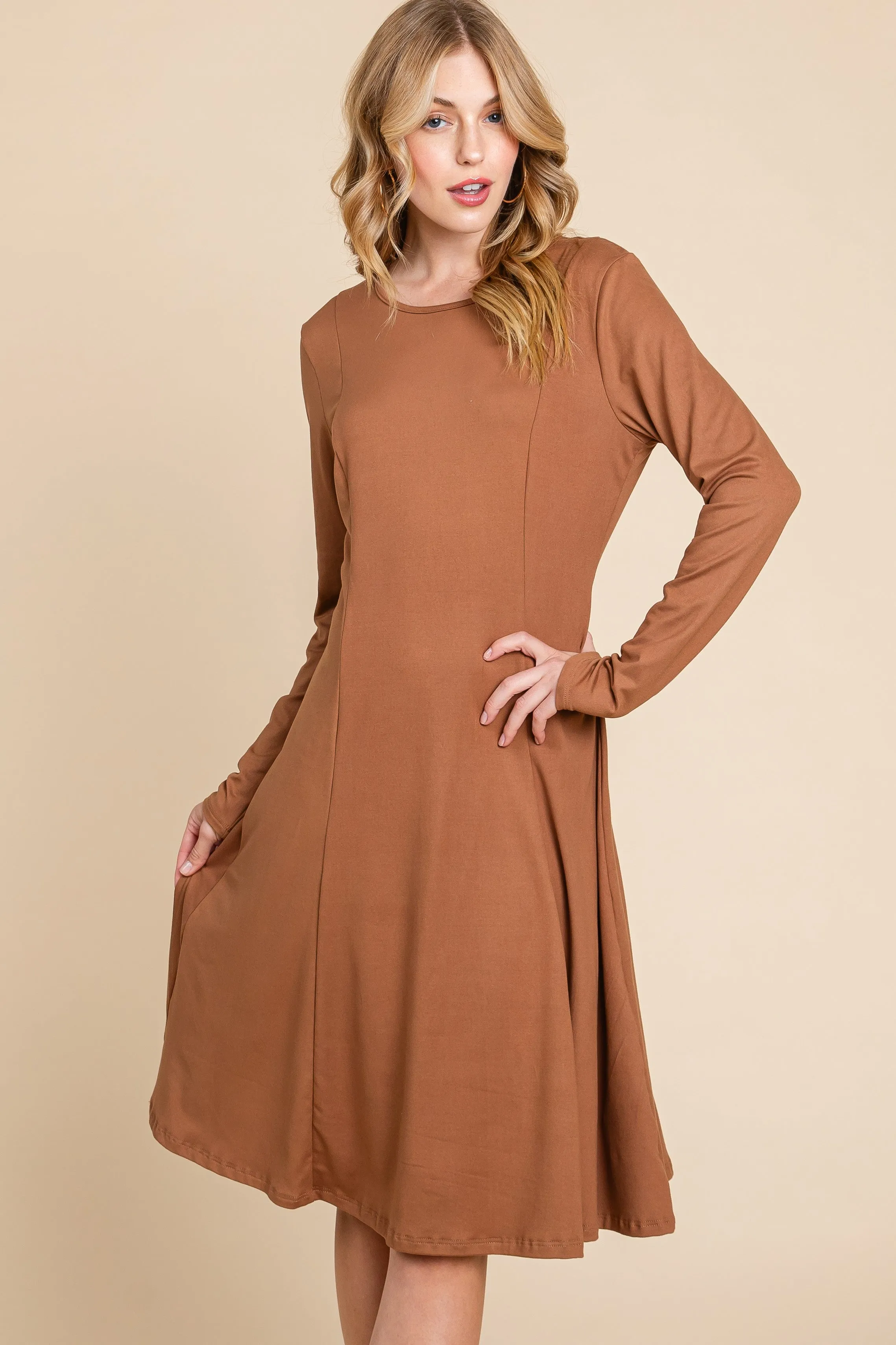 Long Sleeve Midi Dress Style 1237 in Camel