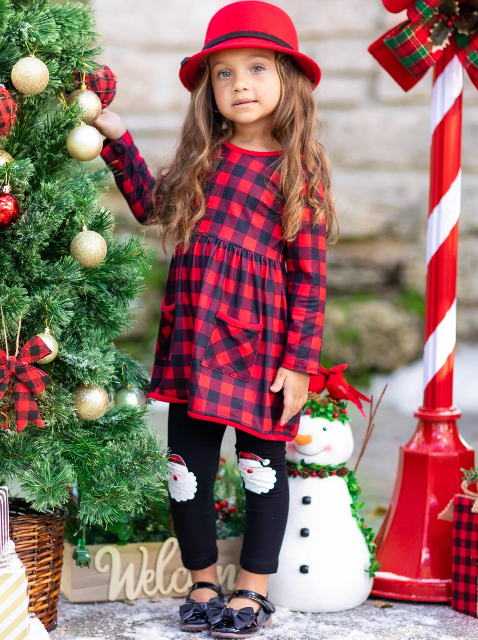 Mad For Plaid Santa Patched Legging Set