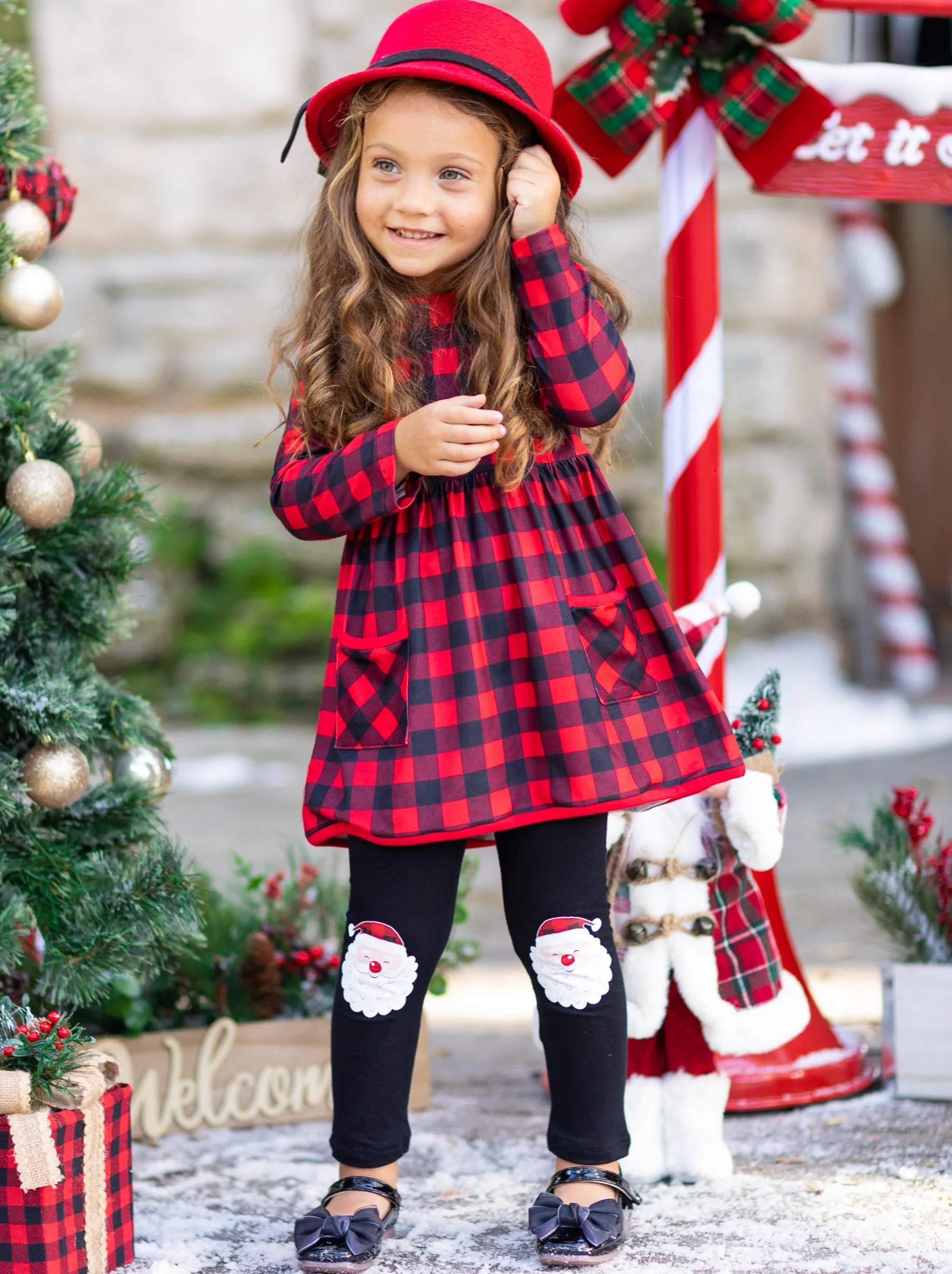 Mad For Plaid Santa Patched Legging Set