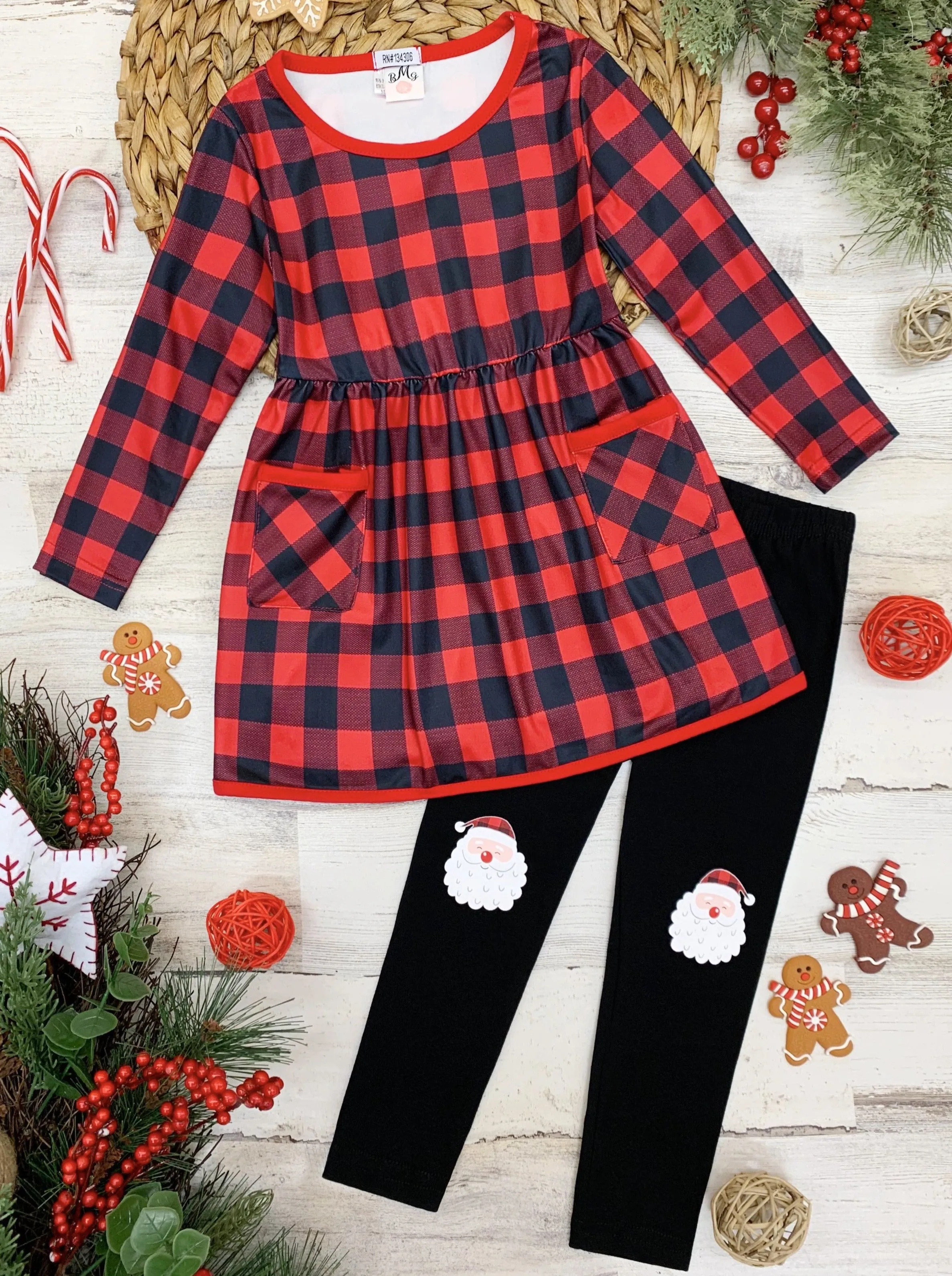 Mad For Plaid Santa Patched Legging Set