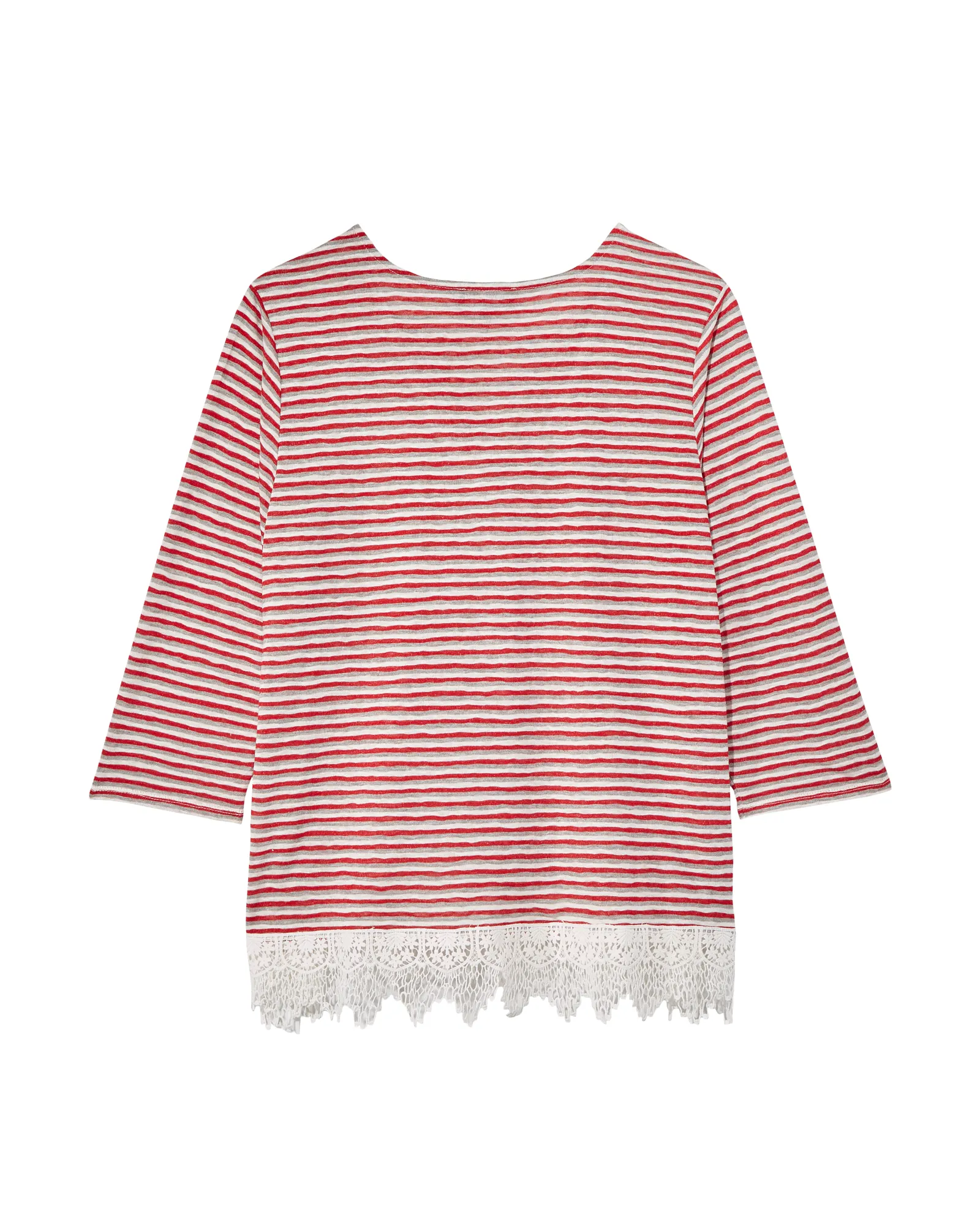 Marissa 3/4 Sleeve Cut Out Top with Lace Hem | Red / White