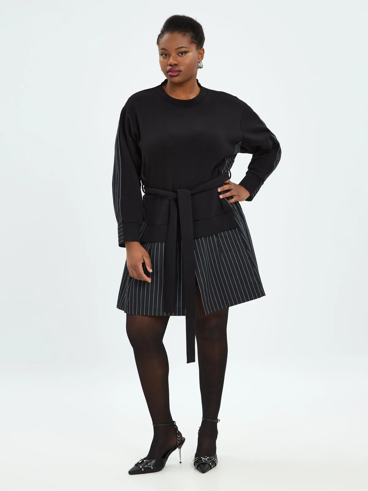 Mat Pinstripe Shirt Dress