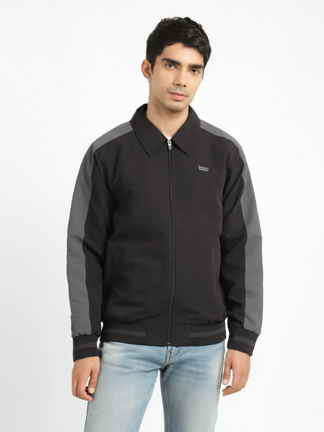 Men's Black High Neck Bomber Jacket