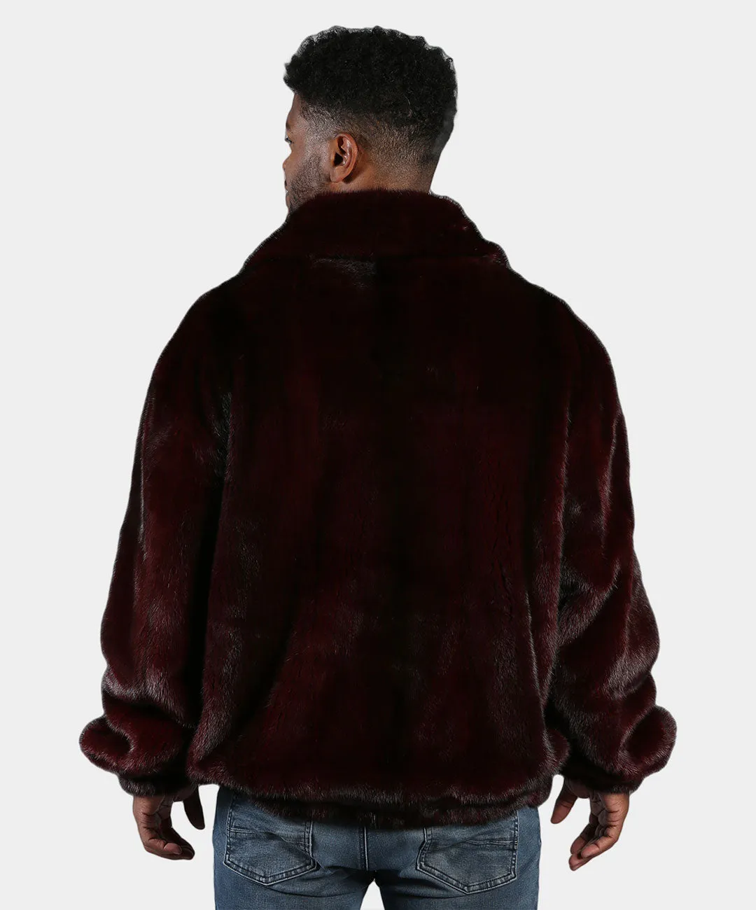 Men's Burgundy Mink Bomber Jacket