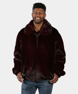 Men's Burgundy Mink Bomber Jacket