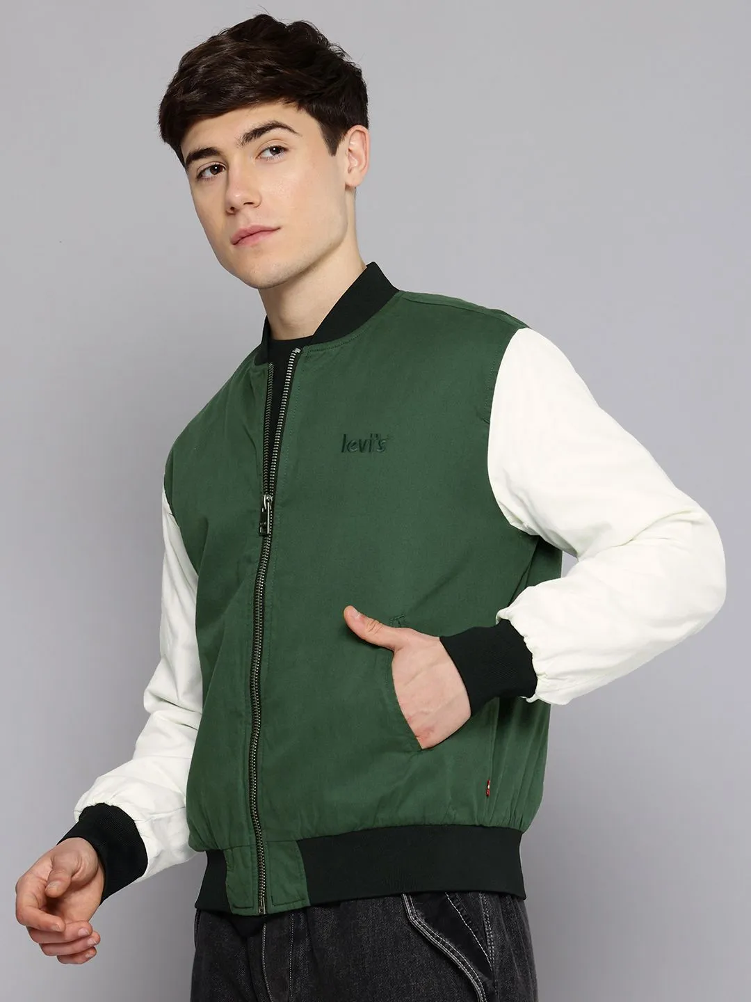 Men's Colorblock Green Bomber Jacket