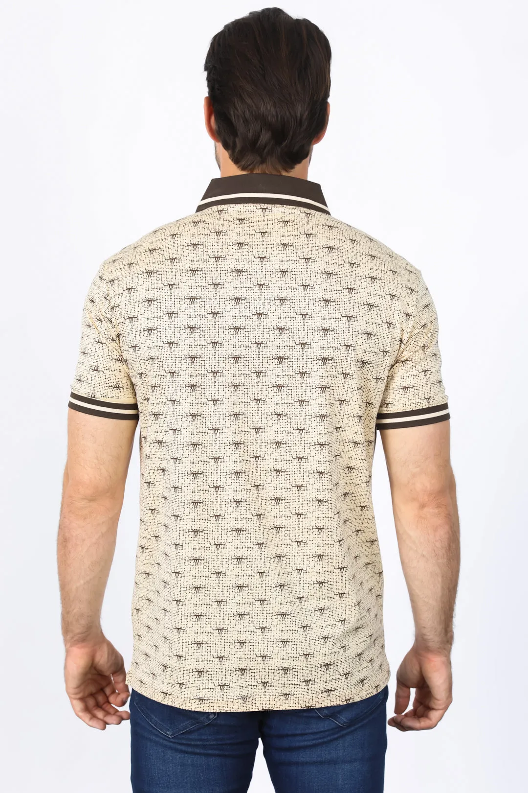 Mens Premium Cotton Beige Polo Shirt with Print