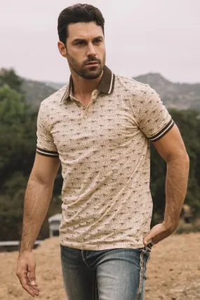 Mens Premium Cotton Beige Polo Shirt with Print