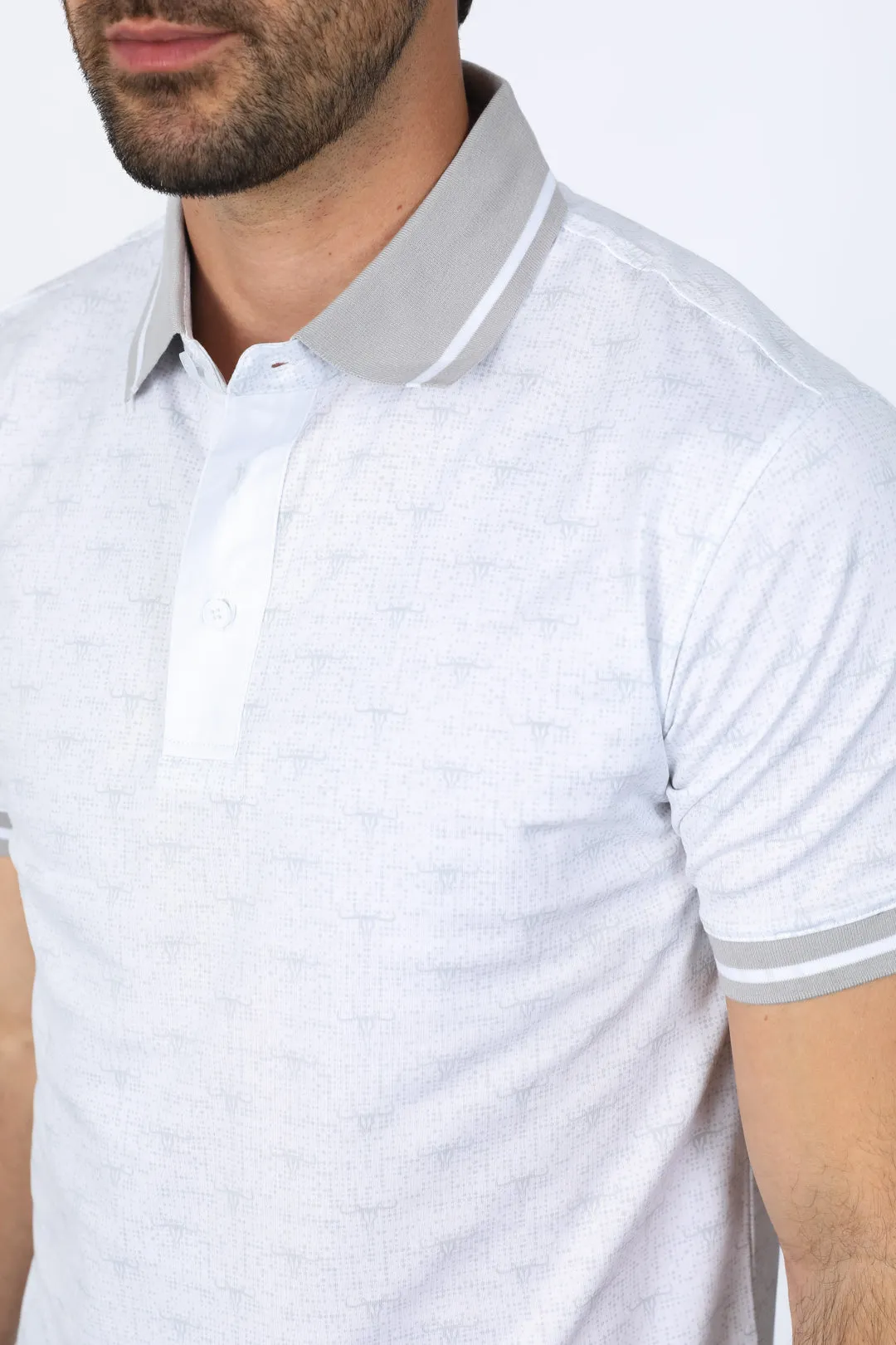 Mens Premium Cotton White Polo Shirt with Print