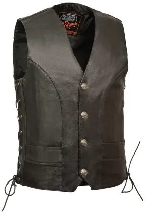 Men's Premium Side Lace Leather Vest w/ Buffalo Snaps