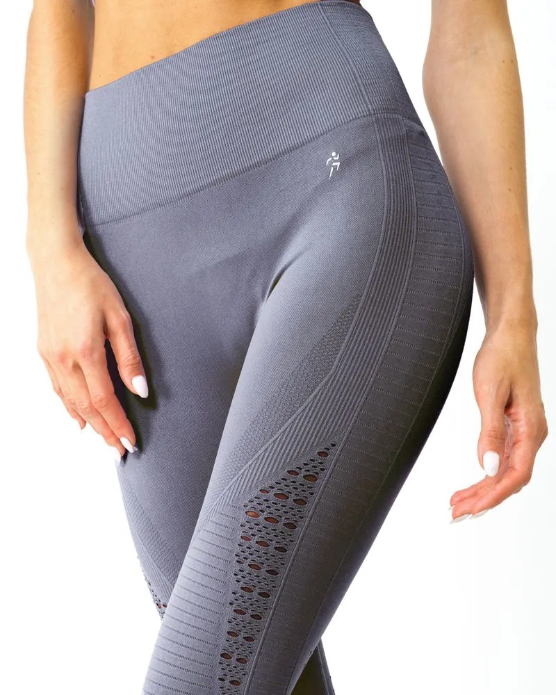 Mesh Seamless Legging with Ribbing Detail - Grey Purple