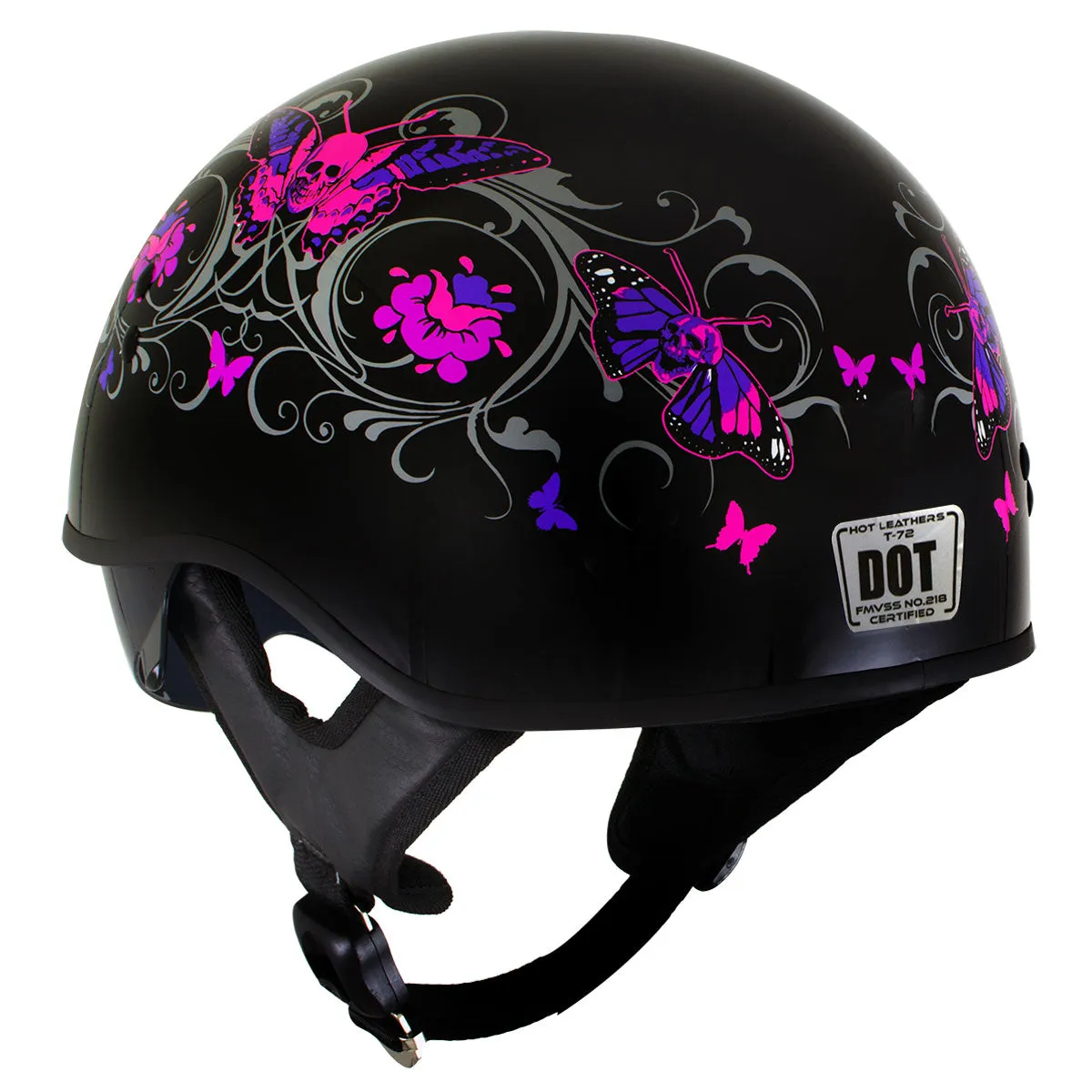 Milwaukee Helmets T72 Gloss Black Pink Butterflies Advanced DOT Helmet for Men and Women with Drop Down Tinted Visor