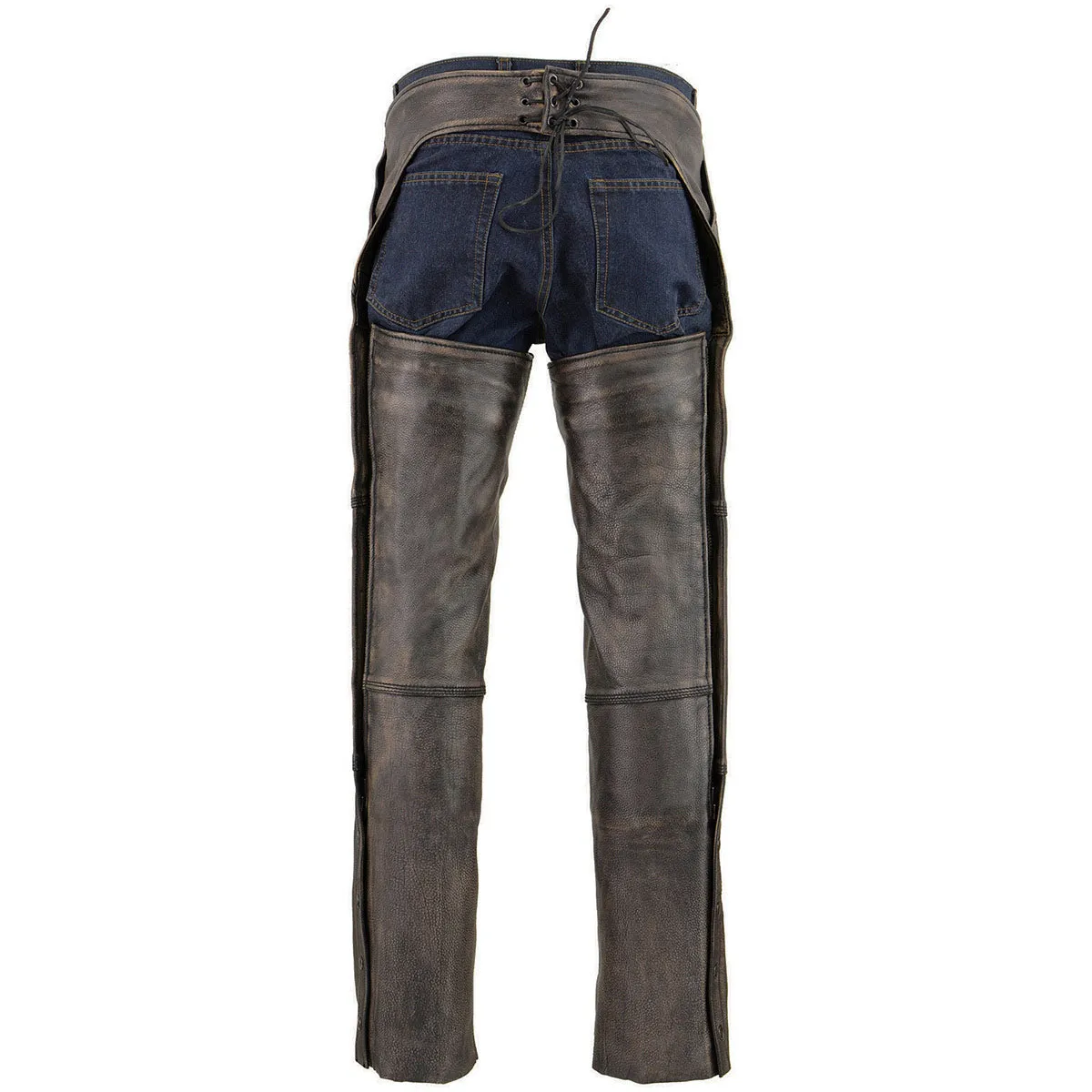 Milwaukee Leather Chaps for Men's Distressed Brown Leather Snap Out Thermal Lined 4-Pockets Motorcycle Chap MLM5500