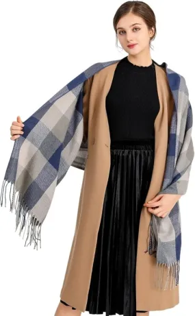 Miss Lulu Women Scarves Winter Long Soft Warm Tartan Check Wraps Wool Spinning Tassel Shawl Stole Scarf Ladies