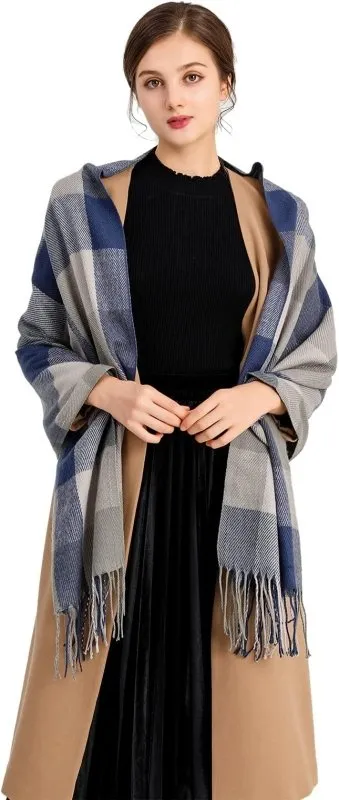 Miss Lulu Women Scarves Winter Long Soft Warm Tartan Check Wraps Wool Spinning Tassel Shawl Stole Scarf Ladies