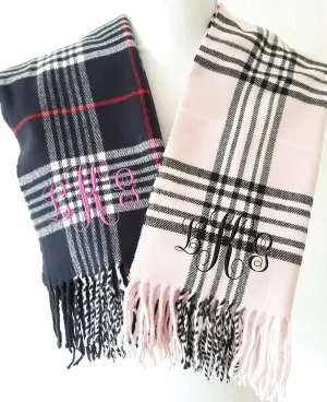 Monogrammed Cashmere Feel Scarf - Monogrammed Plaid Blanket Scarf, Bridesmaid Gi