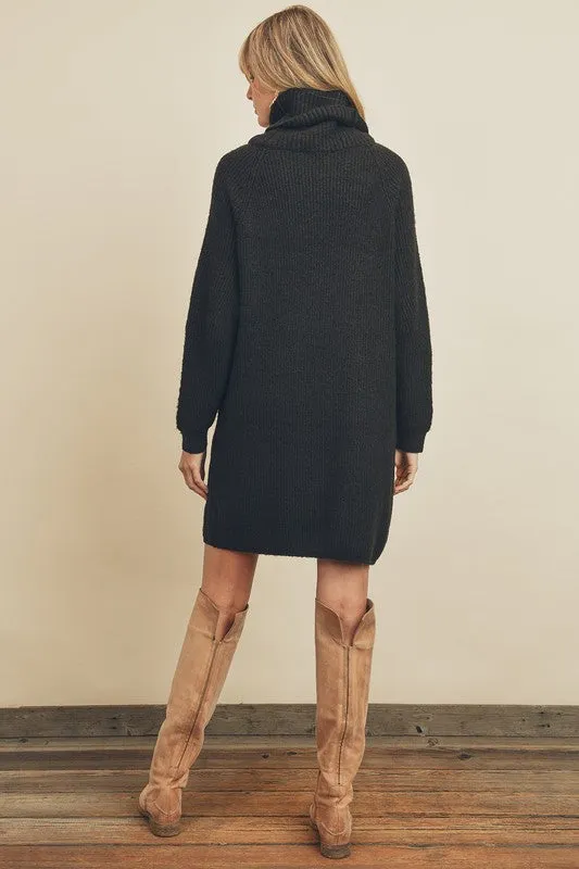 My Siena Black Ribbed Turtleneck Sweater Dress