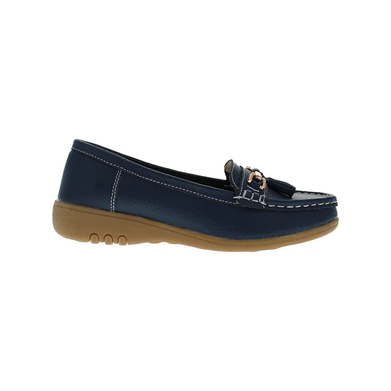 Nautical Wide Fit Women's Leather Flat Slip On Loafer