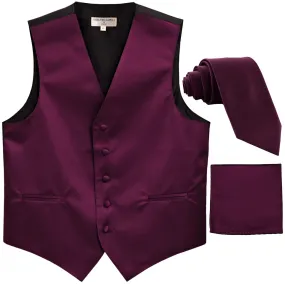 New Men's formal vest Tuxedo Waistcoat_2.5" necktie & hankie wedding eggplant