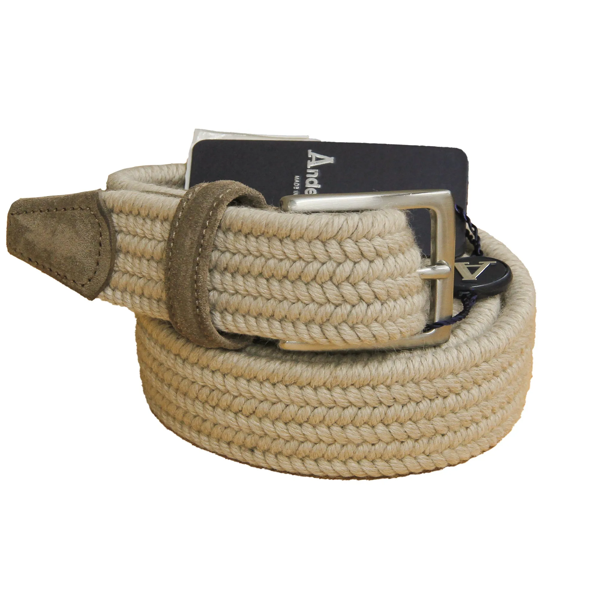 Oatmeal Solid Cashmere-Wool Woven Stretch Belt - Anderson's