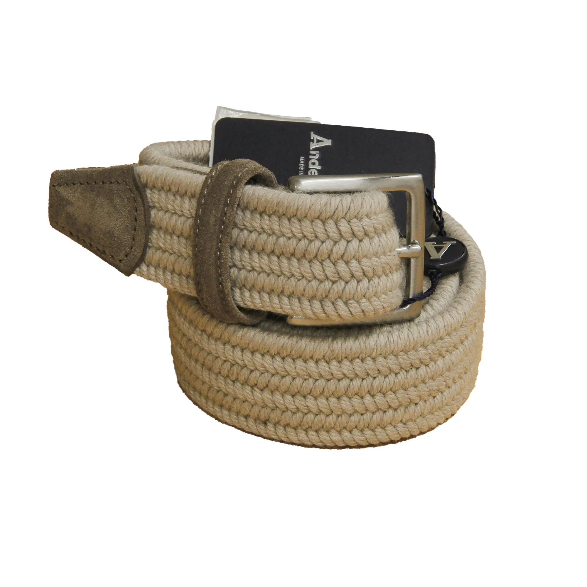 Oatmeal Solid Cashmere-Wool Woven Stretch Belt - Anderson's