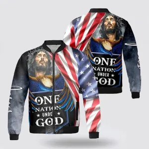 One Nation Under God Jesus Eagle Flag Us Bomber Jacket - Christian Bomber Shirts for Men and Women