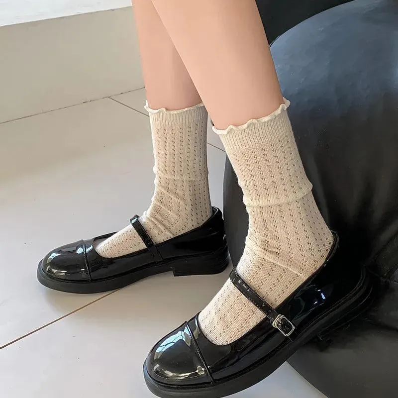 One Pair of Cotton Mesh Crew Socks | Cute Socks | Casual Lolita Outfits