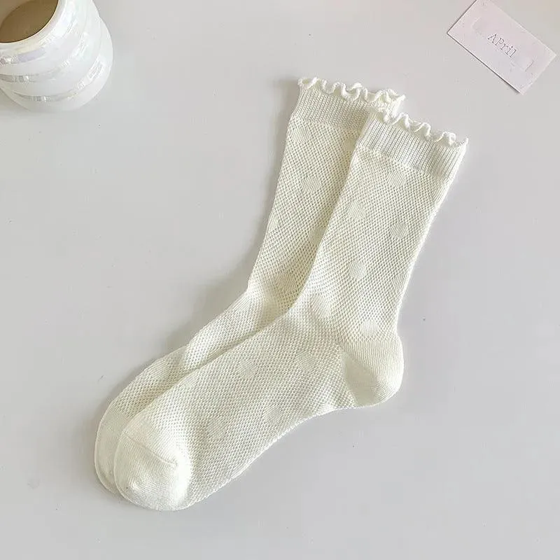 One Pair of Cotton Mesh Crew Socks | Cute Socks | Casual Lolita Outfits