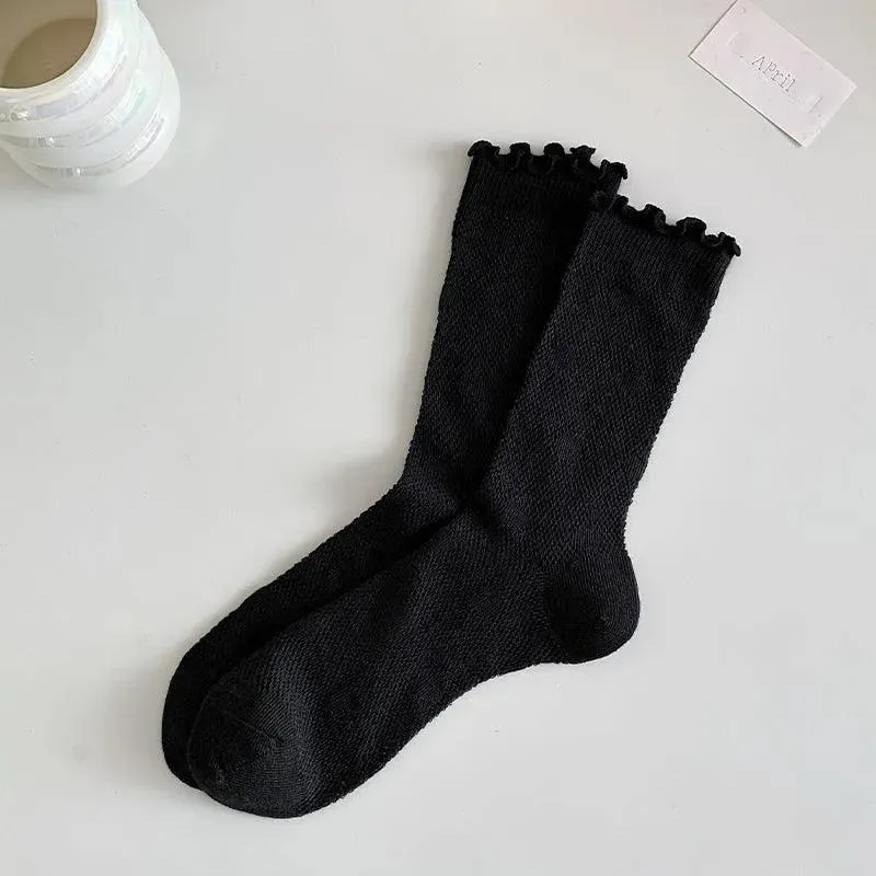 One Pair of Cotton Mesh Crew Socks | Cute Socks | Casual Lolita Outfits