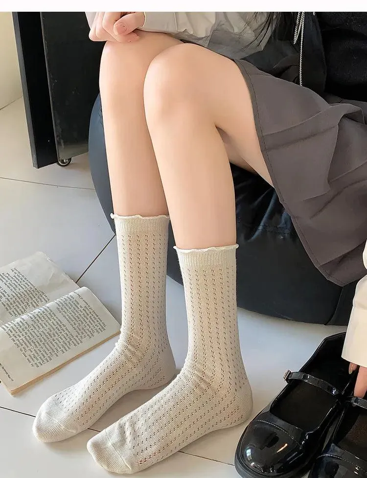 One Pair of Cotton Mesh Crew Socks | Cute Socks | Casual Lolita Outfits